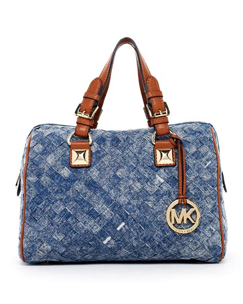 michael kors leather large satchel handbag blue|Michael Kors grayson satchel small.